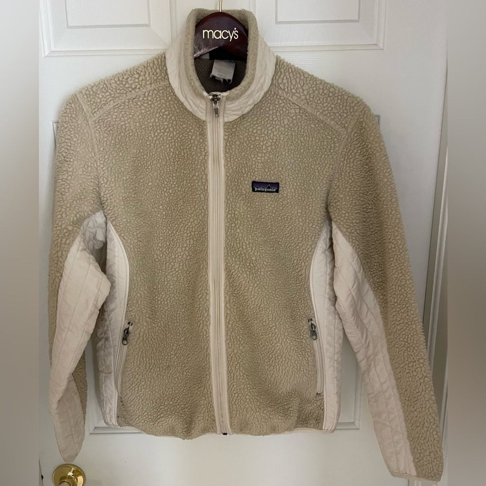 Women's PATAGONIA Full Zip Fleece Beigw Jacket size M